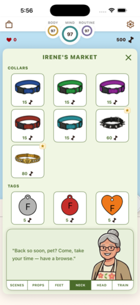 Irene's Market showing a grid of collars for sale