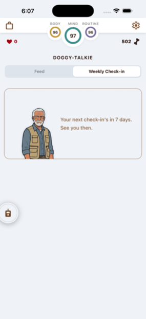 Weekly check-in summary screen
